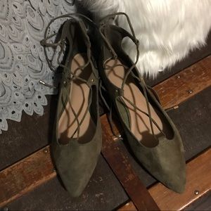 OLIVE GREEN old navy wrap / tie up flats